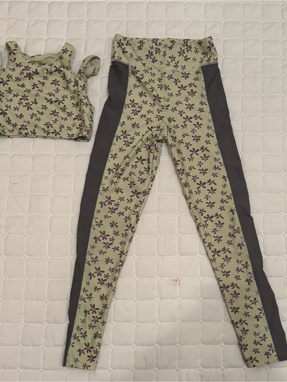 EVIE Olive Green Floral Leggings with Dark Gray Side Panels